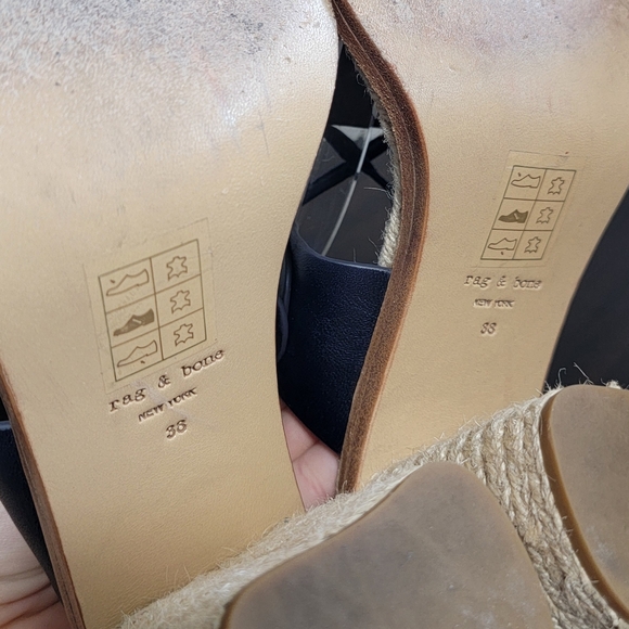 Rag & Bone Eden Navy Leather Lace Up Jute Block Espadrille Heel Sandals 38 - Picture 8 of 9